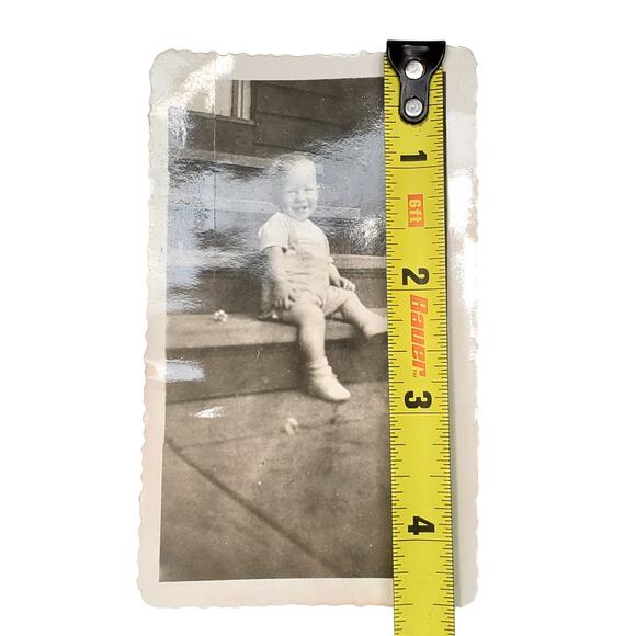 Vtg Cute Toddler Posing in Front of Home Monochrome Photography Found Snapshot - Picture 3 of 4